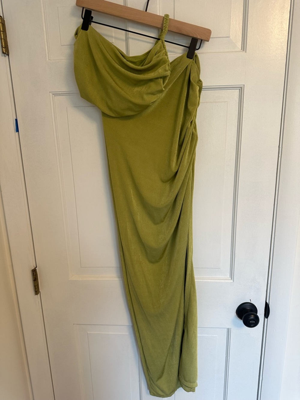 Oh Polly One-Shoulder Draped Dress in Lime Green